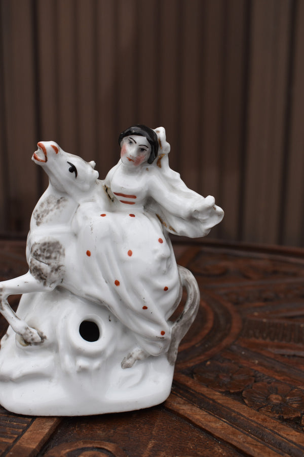Antique staffordshire princess horse pen holder Statue