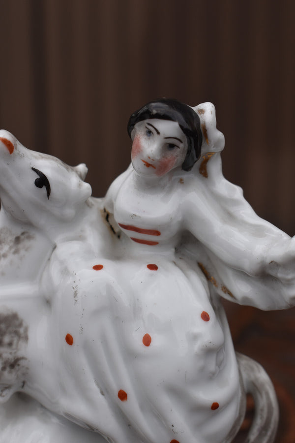 Antique staffordshire princess horse pen holder Statue