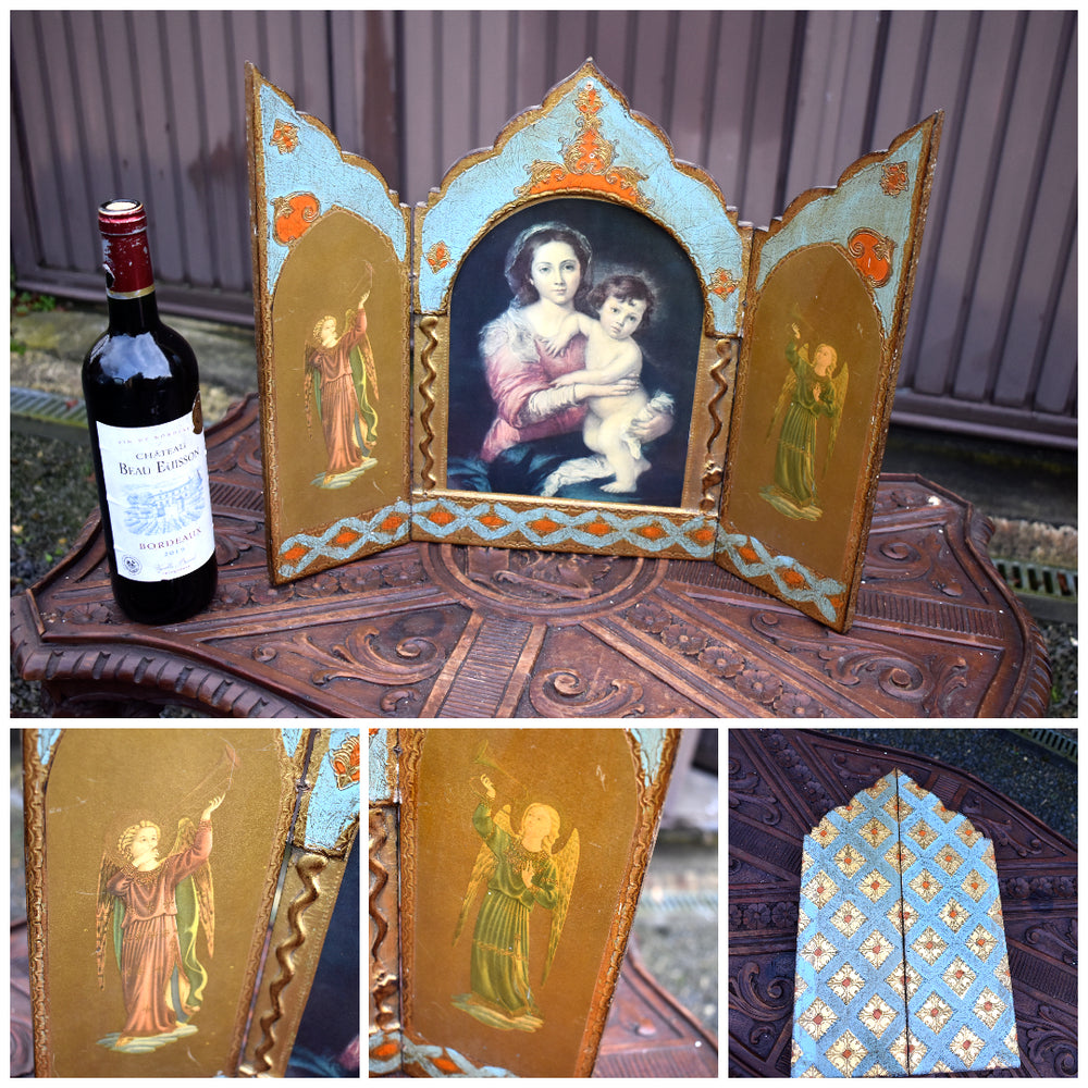Vintage Italian Triptych Madonna Plaque
