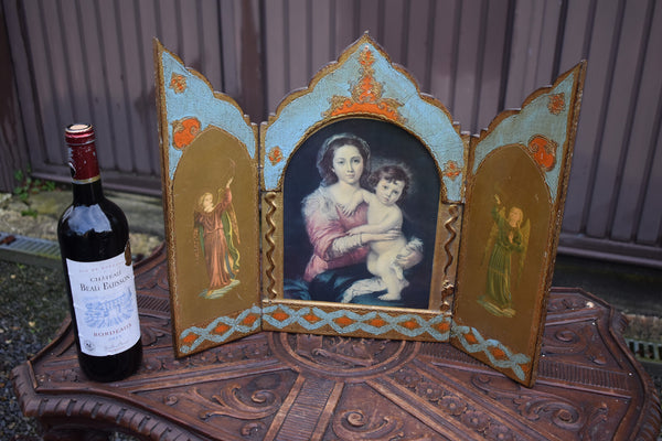 Vintage Italian Triptych Madonna Plaque