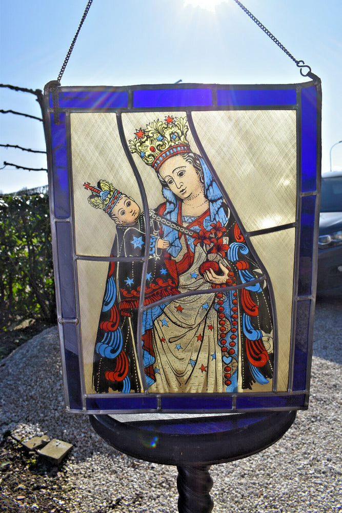 Antique Stained glass window panel Sterre Der Zee madonna Maastricht religious