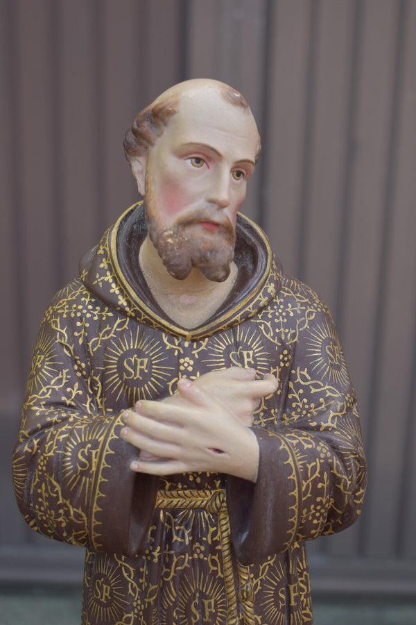 Antique French chalk Statue of saint francis with book skull rare religion