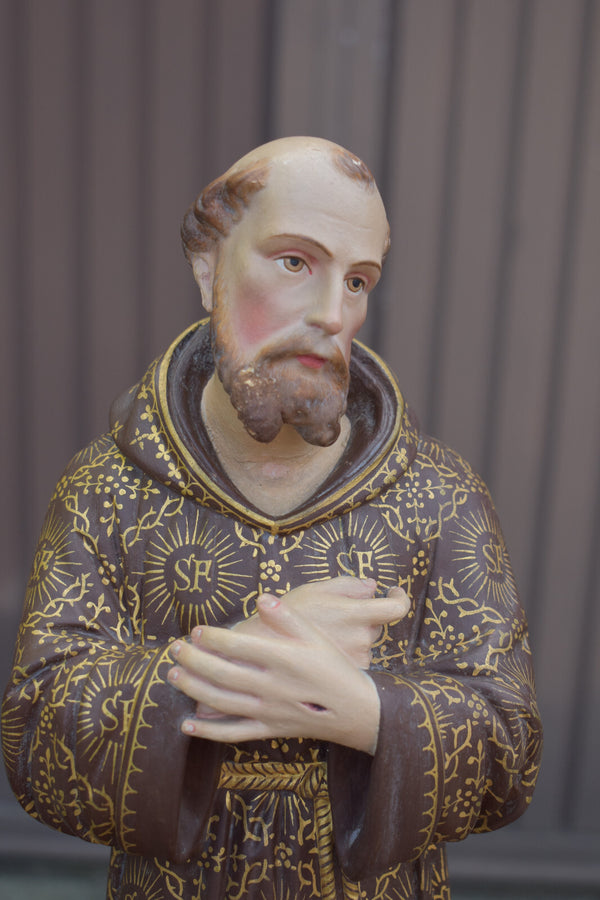 Antique French chalk Statue of saint francis with book skull rare religion