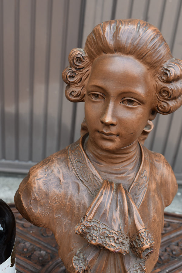 Antique belgian terracotta rococo young boy aristocratic bust sculpture statue