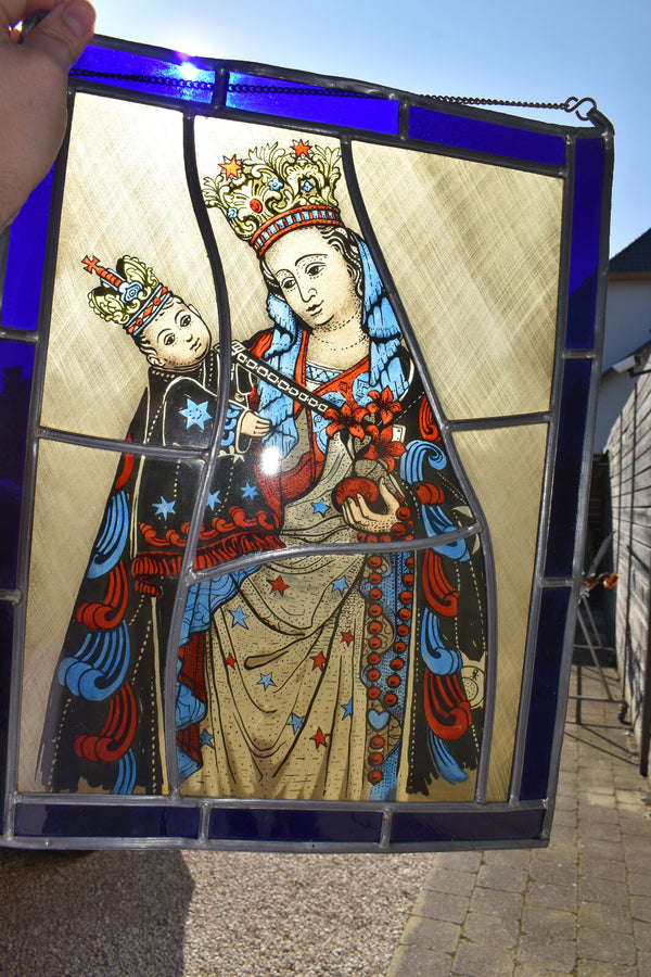 Antique Stained glass window panel Sterre Der Zee madonna Maastricht religious