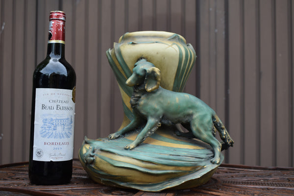Jugendstil Edouard Stellmacher amphora ceramic vase dog with frog 1900