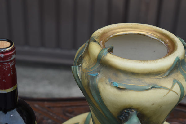 Jugendstil Edouard Stellmacher amphora ceramic vase dog with frog 1900