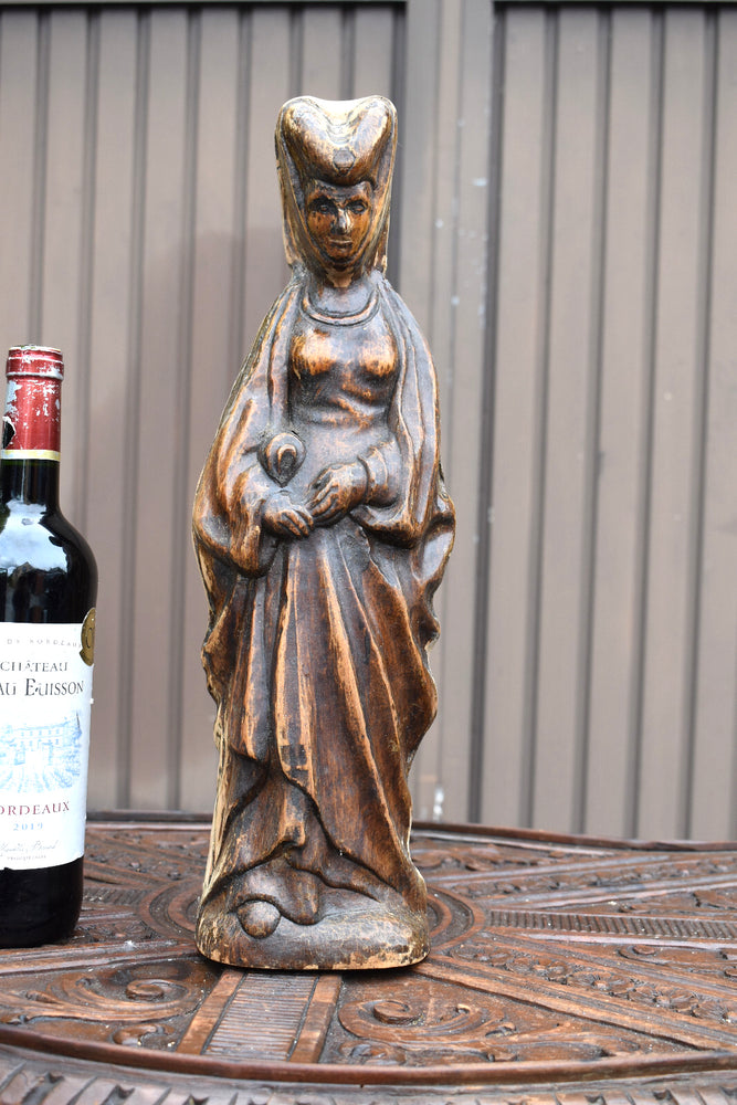 Antique wood  statue saint mary burgundy