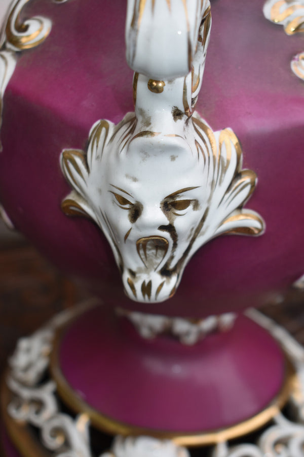 Vintage XL capodimonte marked porcelain centerpiece vase bowl putti satyr