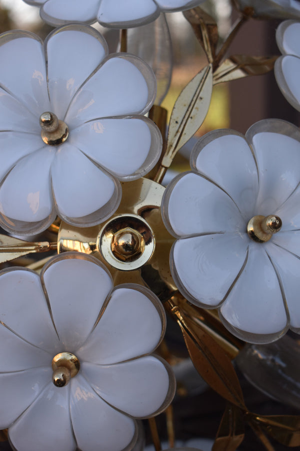 Vintage italian white murano glass flower chandelier lamp 1970s