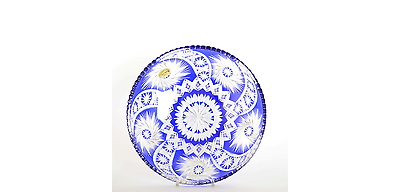 HUGE 1960 hand cut Bohemian Top crystal glass cobalt blue Fruit tray plate