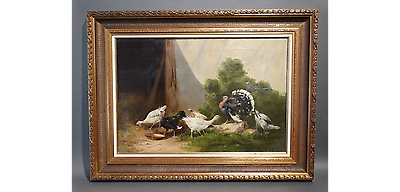 Listed SCHOUTEN (Belgian, 1860-1922) oil canvas painting Belgian chicken