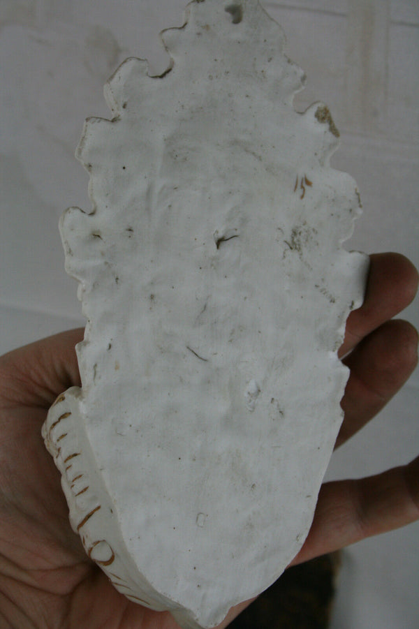 Antique french Vieux old paris Madonna holy water font Gold linings gorgeous