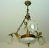 French Mathieu signed bronze glass 3 putti angels chandelier pendant