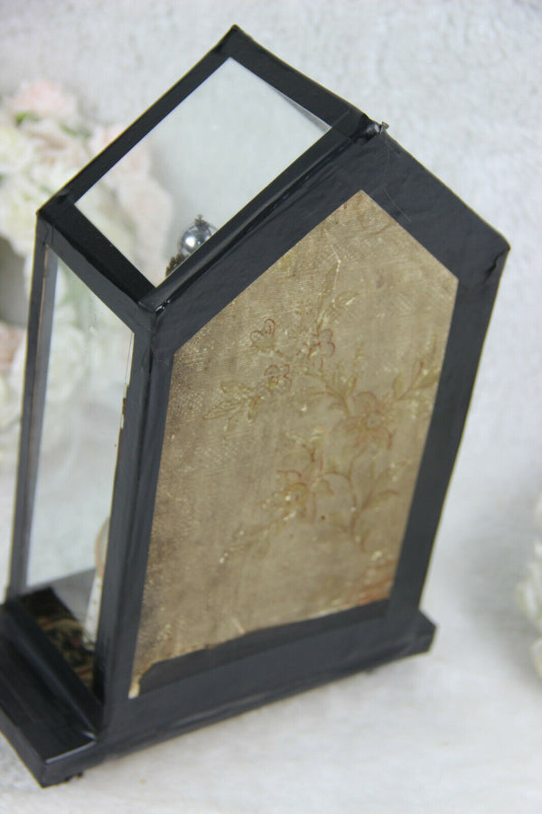 Antique 1900 French Home altar chapel glass Madonna religious