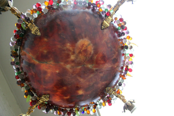 Antique French Chandelier alabaster Amber bowl murano glass grape floral rim