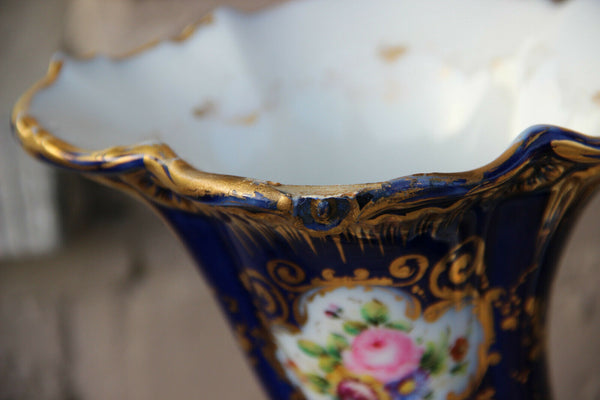 Antique french pair Vieux paris porcelain floral  eagle head bird attr j petit