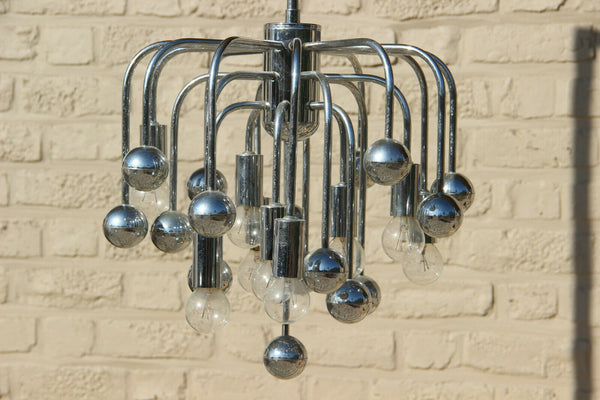 Mid century Retro Sputnik atomic chrome metal sciolari chandelier 1970 9 lights
