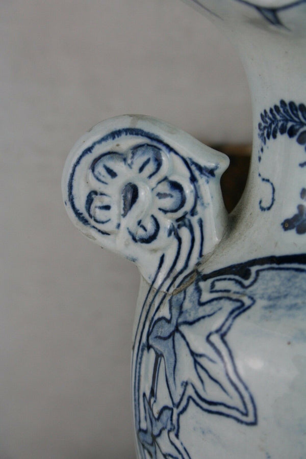 PAIR vtg 1950's Delft decor pottery Vases Mill Sailing boat scenes