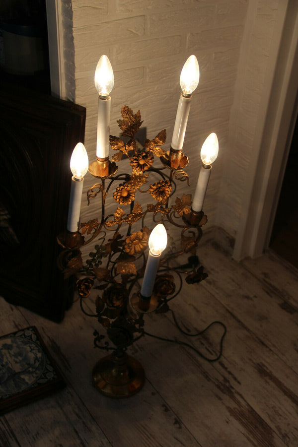 Rare XXL Antique church Altar candelabra Lamp Dragon figurines glass grapes