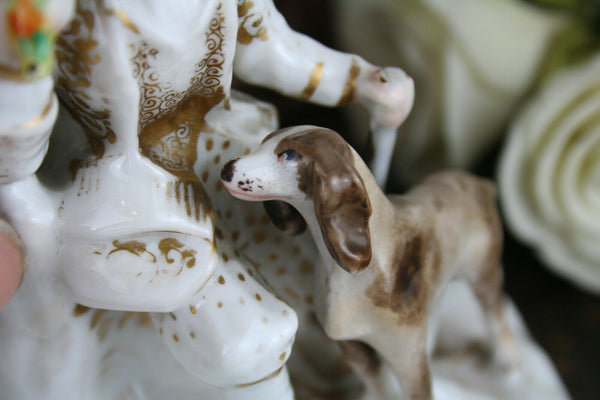 French antique old paris porcelain figurine / vase with hunting dog hunter 1930