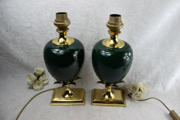 PAIR maison LE DAUPHIN olive egg Desk table lamps 1960's midcentury retro