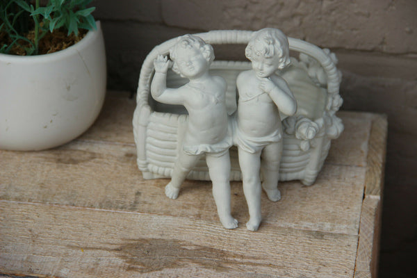 Small German bisque porcelain statue vase planter romantic young couple putti