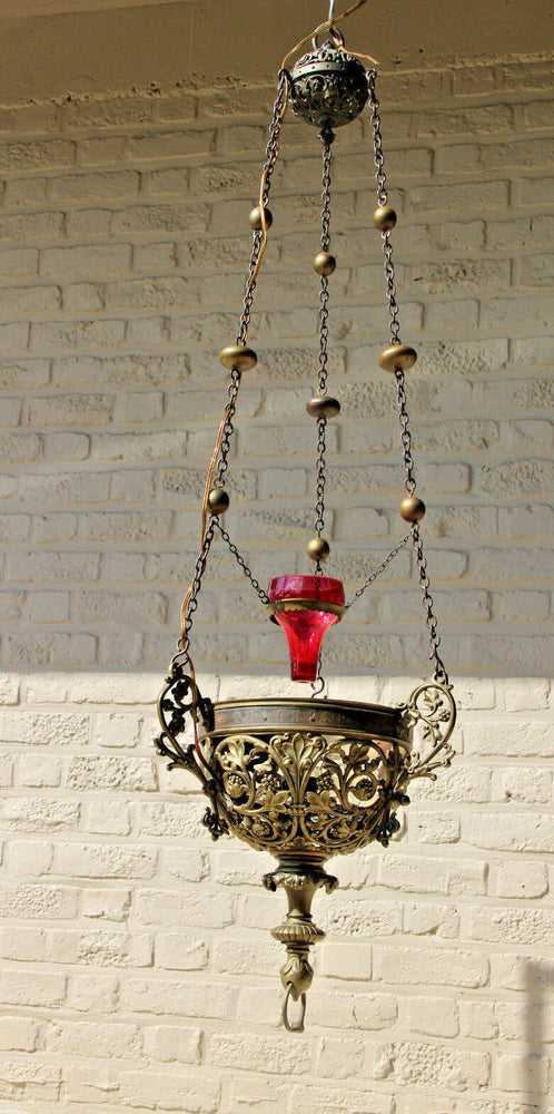 19thc XL Religious altar french bronze Church Chandelier sanctuary pendant