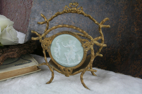 Gorgeous Antique French Brass Wedgwood porcelain plaque letter holder 1900