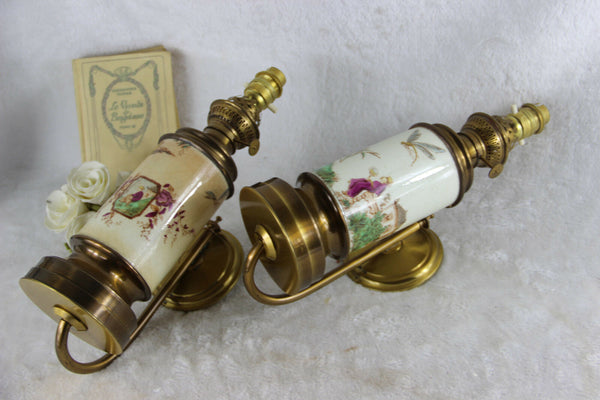 PAIR Chinese Faience craquele oil lamps wall lights  sconces electrified