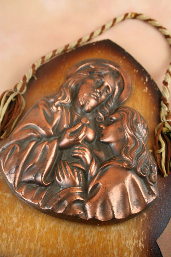 Flemish Belgian Holy water font vessel benitier wood metal glass christ