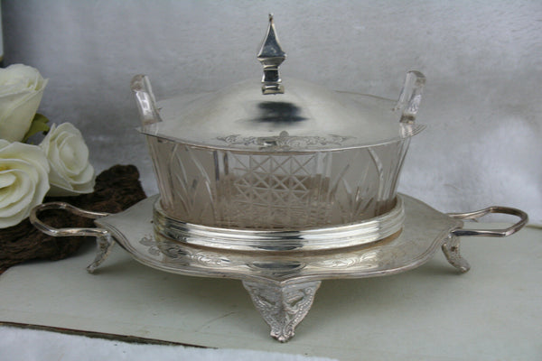 Antique victorian Butter dish glass superior silver plate co usa