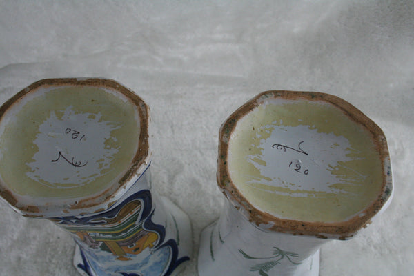 RARE antique dutch Mantle garniture Set 5 Pottery Delft polychrome Vases