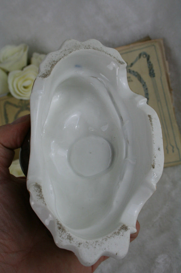 Unusual Paris Porcelain Inkstand inkwell monkey cat FRANCE 19th c petit
