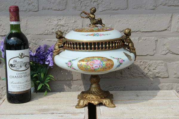 French Limoges putti angels caryatid Centerpiece porcelain Bowl rare