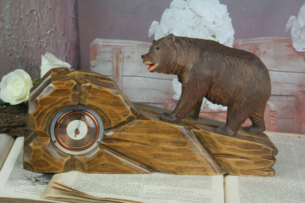 Gorgeous BLACK FOREST wood carved bear barometer rare model Germany 1900