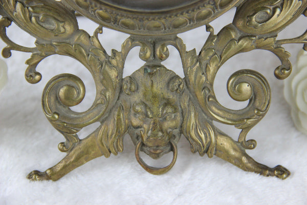 Antique French bronze brass Dragons gothic lion head barometer 1900 Rare