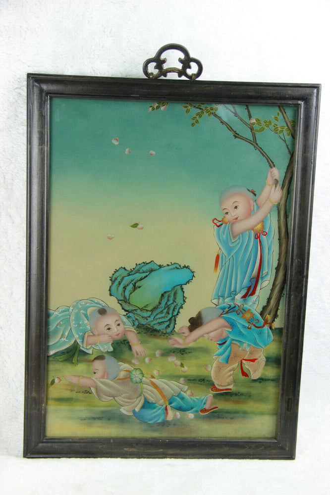 Chinese EGLOMISE Reverse glass painting children