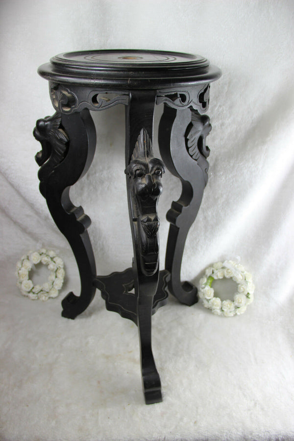 French Pedestal plant stand wood carved black gothic chimaera dragons tripod