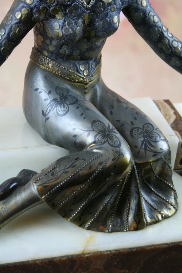 LARGE Heavy ART DECO group lady birds patinated metal / ivorine signed GORI