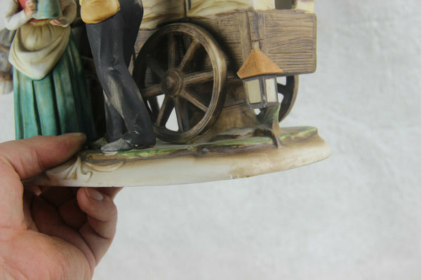 Italian vintage capodimonte porcelain figurine group donkey coach