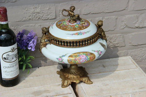 French Limoges putti angels caryatid Centerpiece porcelain Bowl rare