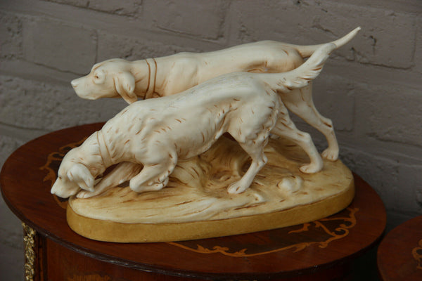 Superb pair antique Royal Dux porcelain hunting dogs group statue 1920s