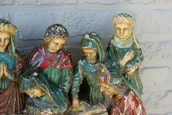 Antique XL 1800s Flemish wood carved gothic religious statue jesus group