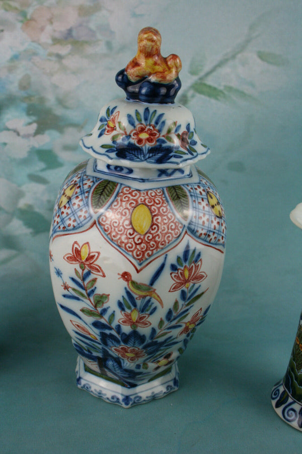 MAKKUM TICHELAAR Delft Pottery Polychrome Garniture set of vases