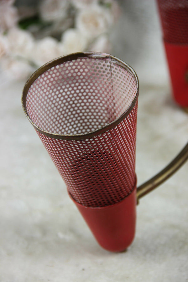 Mid century Retro perforated Metal red 3 arm MATEGOT Design chandelier