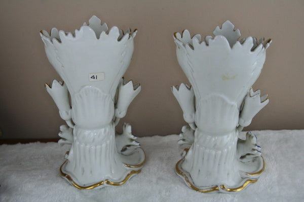 Antique 19thC PAIR vieux paris porcelain floral decor Vases style de Jacob petit
