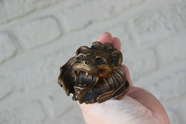 Antique Rare French bronze lion marble base inkwell desk