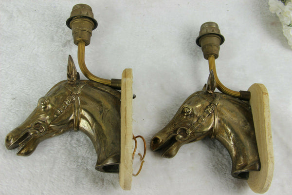 PAIR antique Bronze horse head sconces wall lights equestrian by Sylvain NORGA