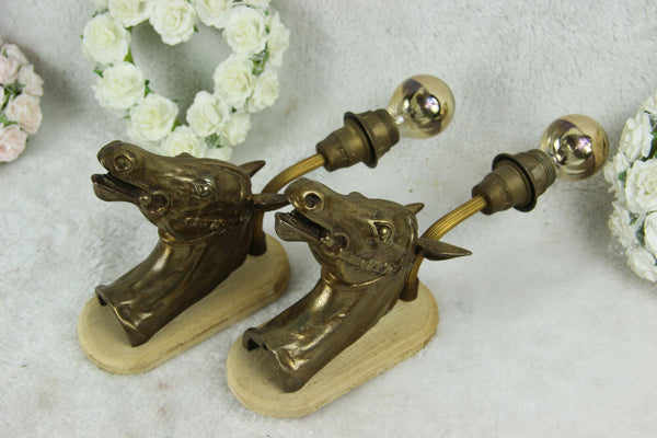PAIR antique Bronze horse head sconces wall lights equestrian by Sylvain NORGA